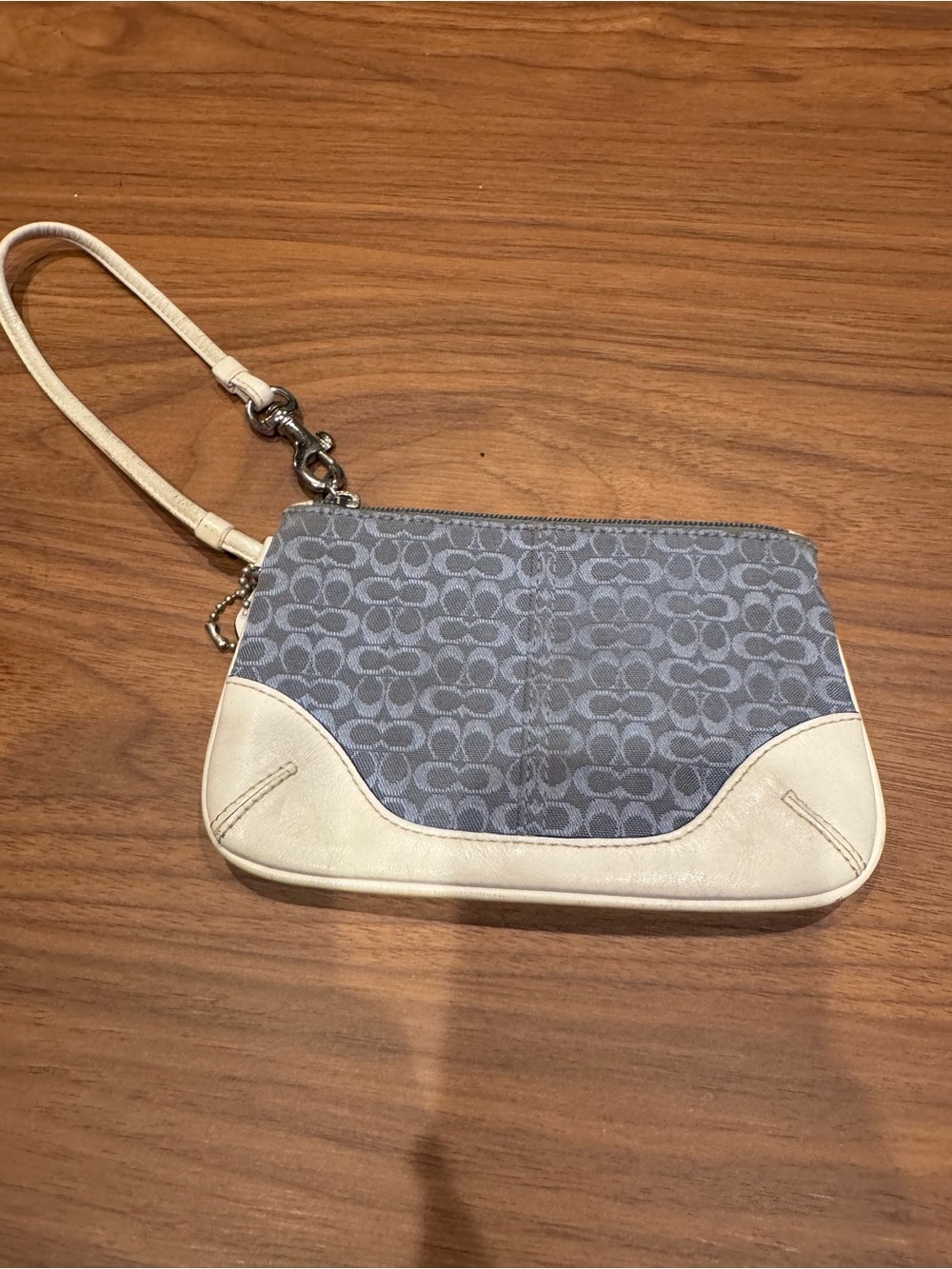 Coach Signature Canvas Wristlet in Blue and Cream - VINTAGE